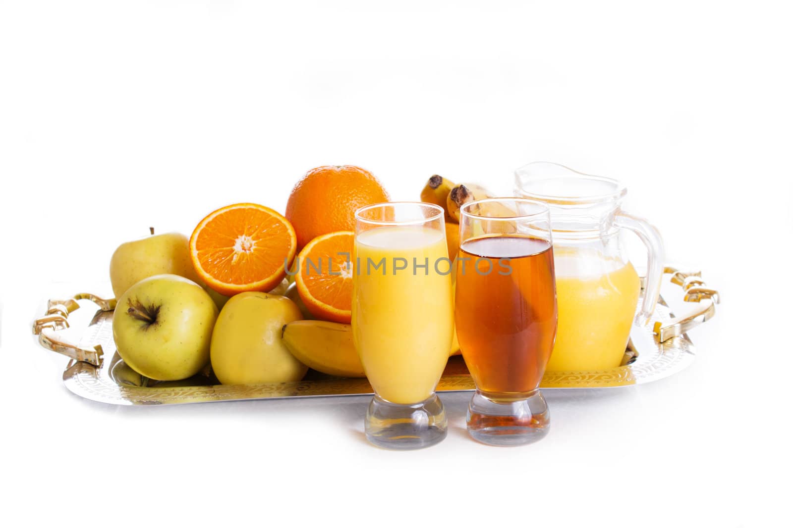 Apple and orange fruits with juice by Angel_a
