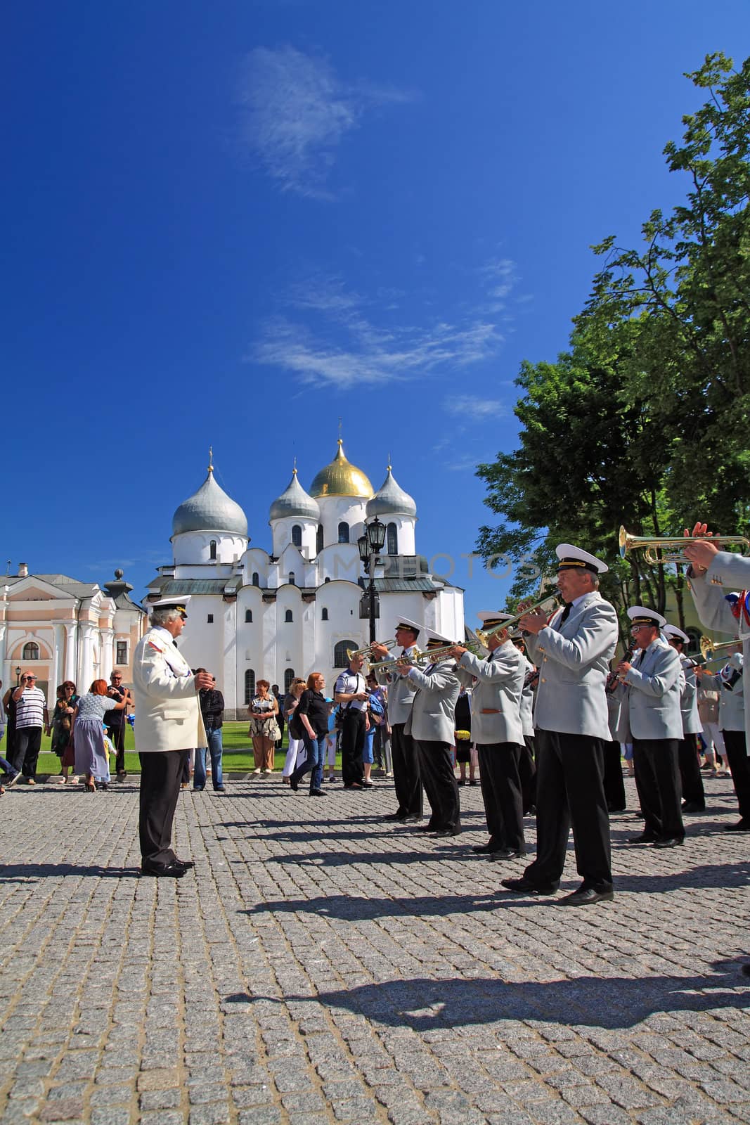 VELIKIJ NOVGOROD, RUSSIA - JUNE 10: military orchestra on street at day Veliky Novgorod, Russia at June 10, 2012