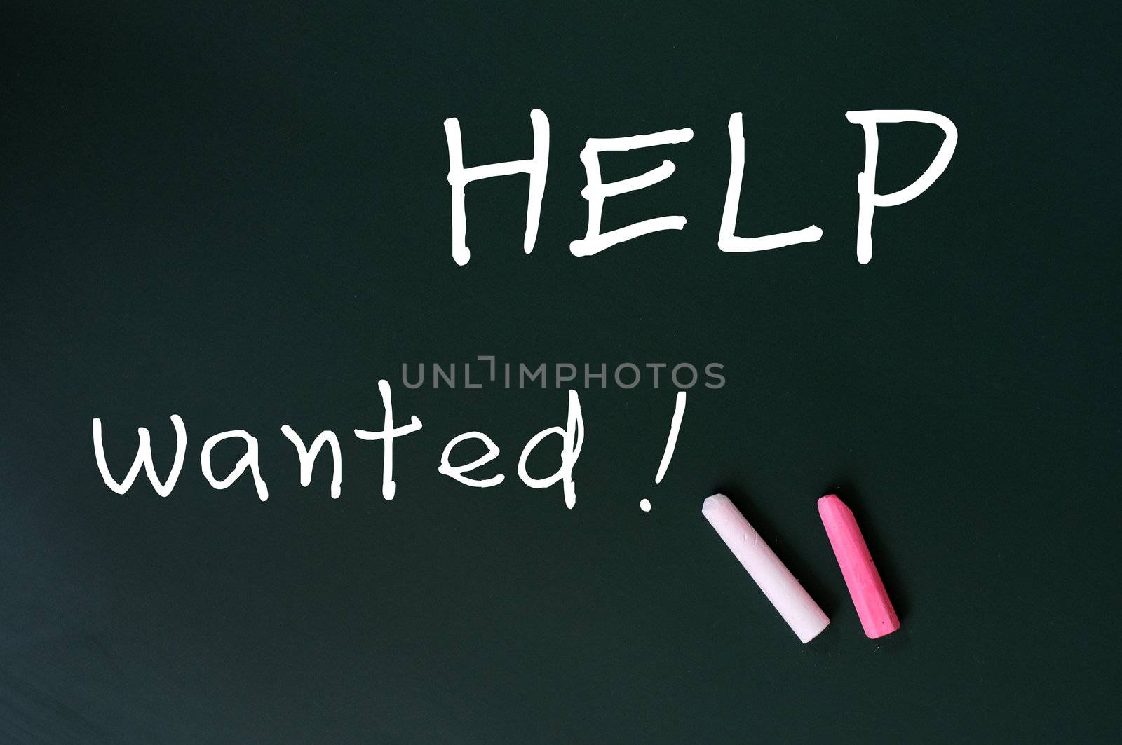Help wanted - written with chalk on a green chalkboard background