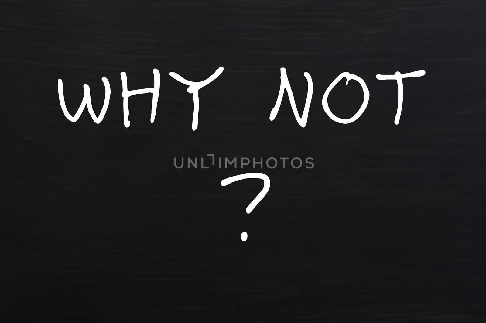 Why not - question written with chalk on a wooden blackboard background