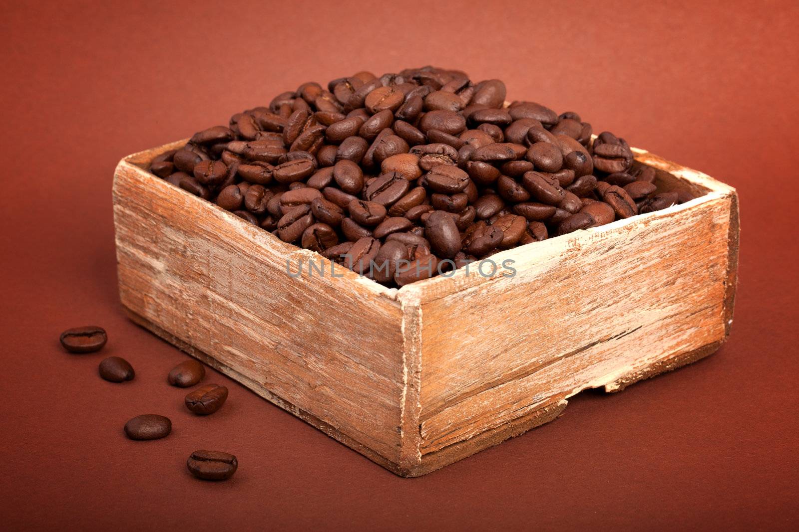 coffee beans in the wooden box