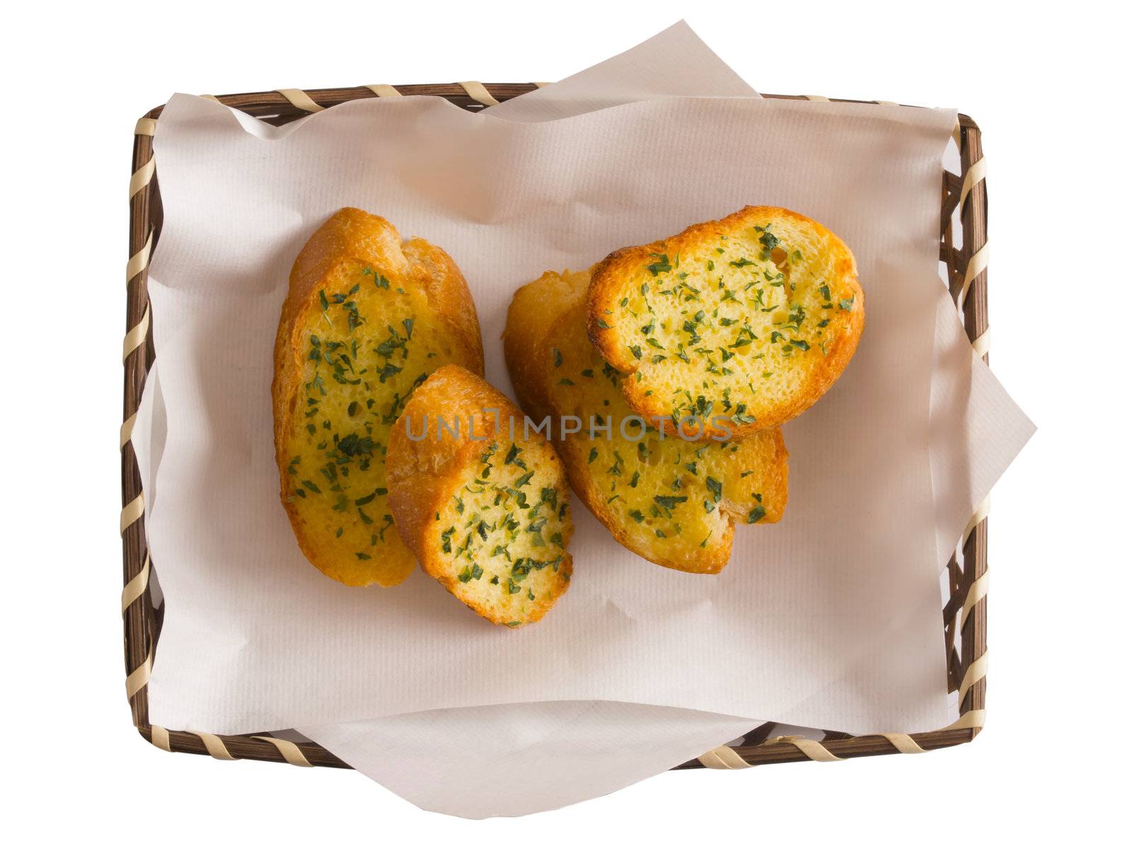 close up of a basket of garlic bread