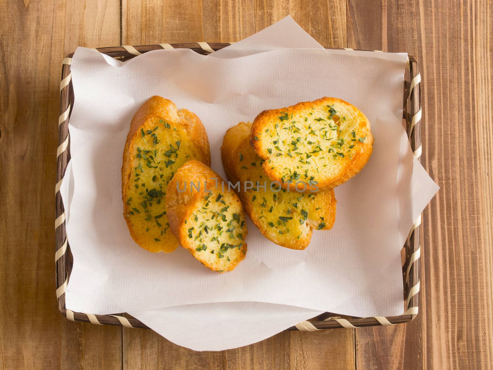 close up of a basket of garlic bread