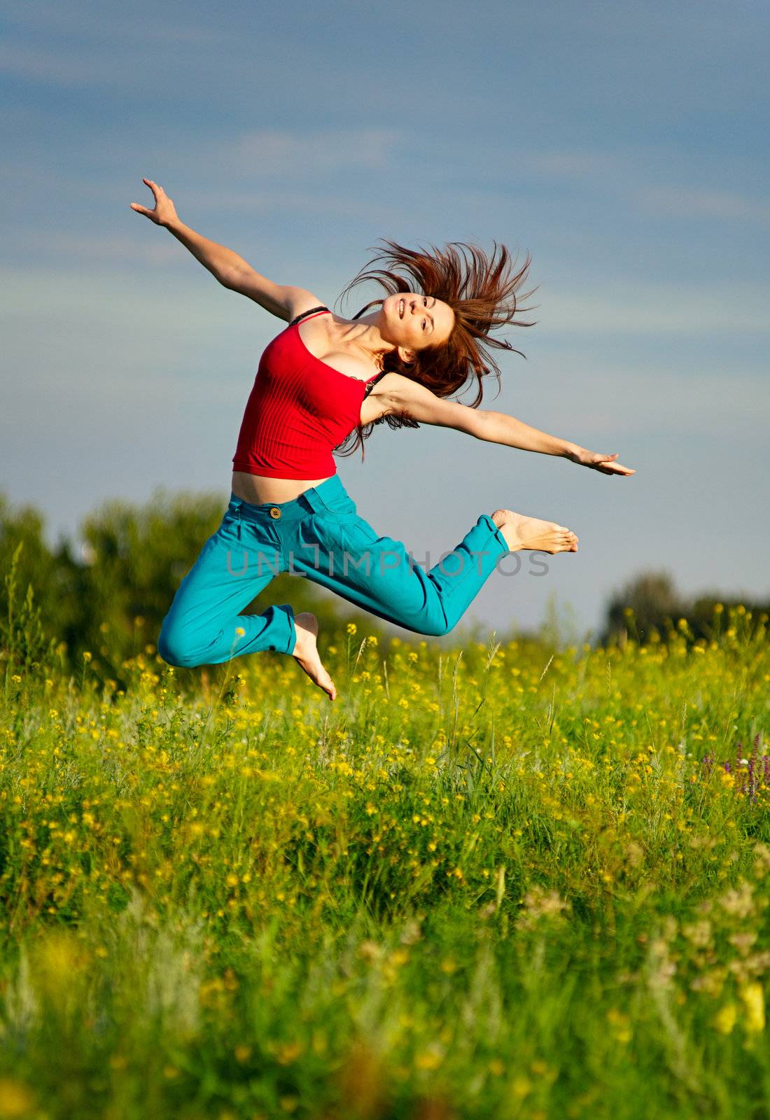 Woman jumping on a sunset by kirs-ua