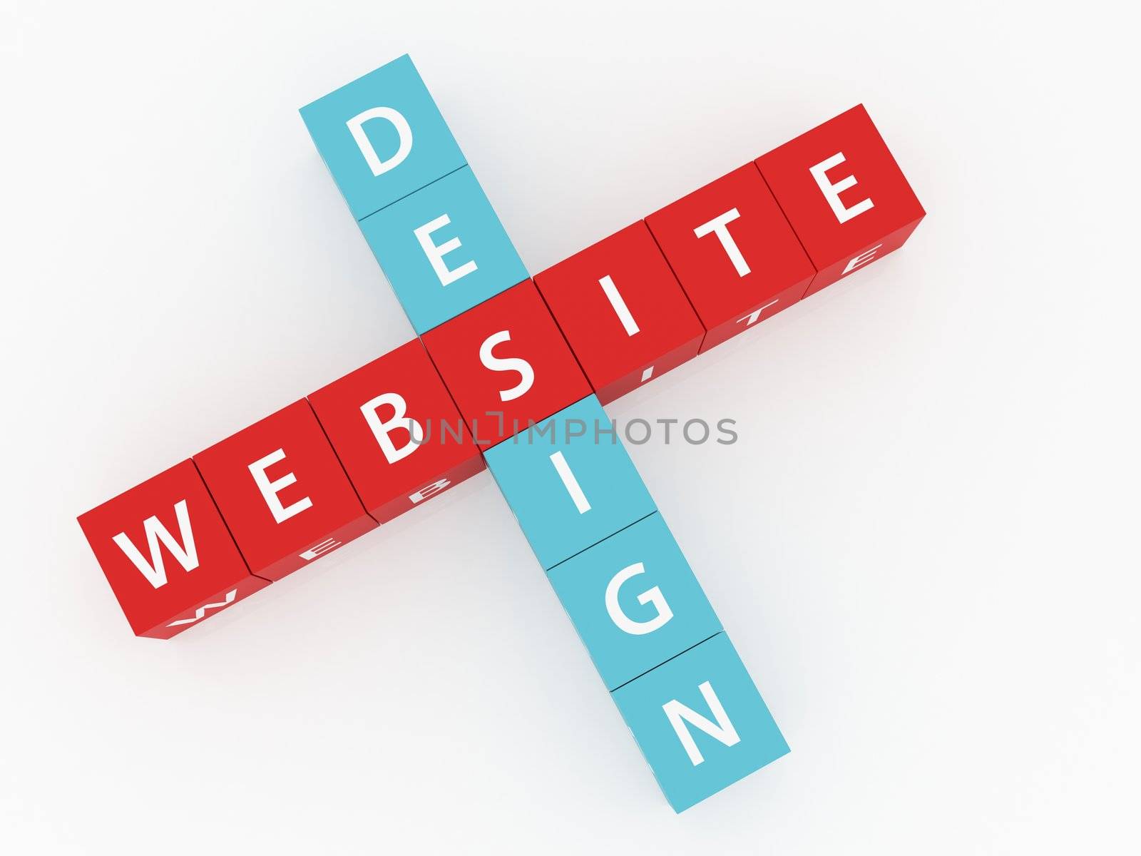 Website design crosswords on dices and white background.