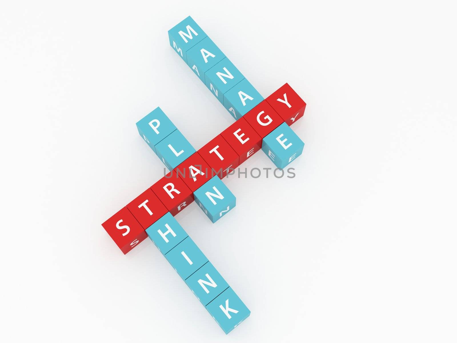 Strategy crosswords on dices and white background.