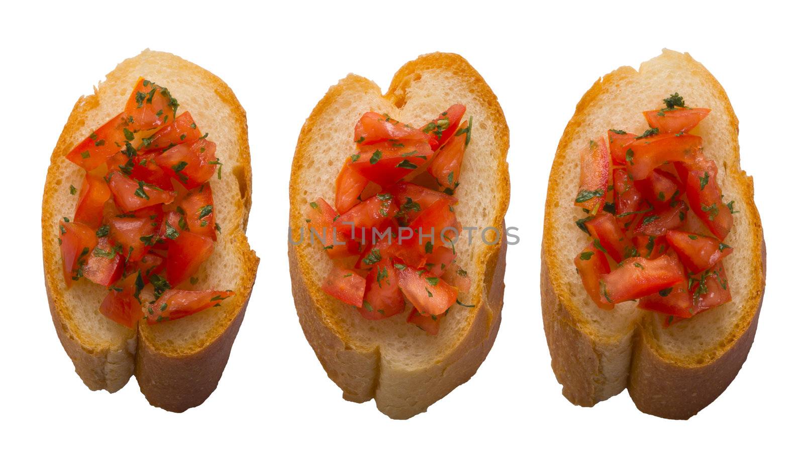 close up of bruschetta bread isolated on white