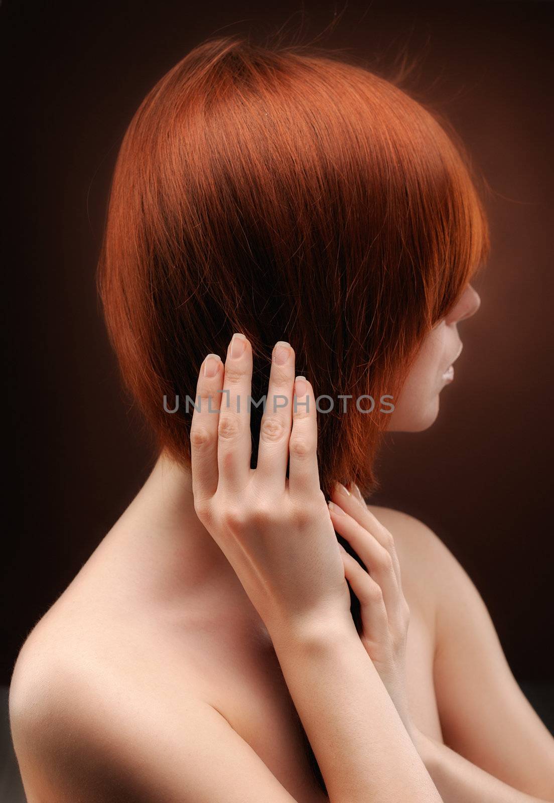 Long hair covering female face