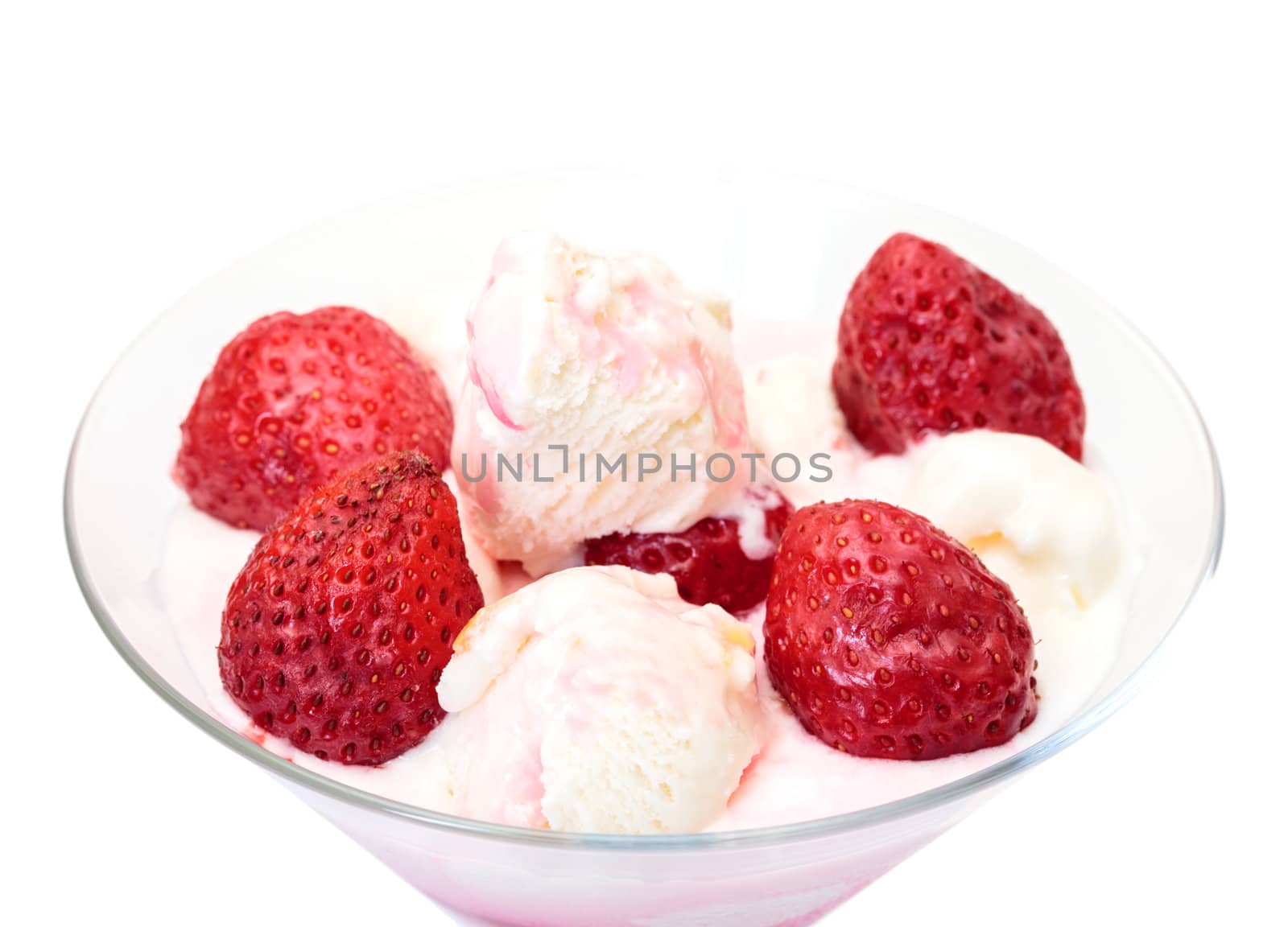 Ice Cream with Strawberries, isolated on white