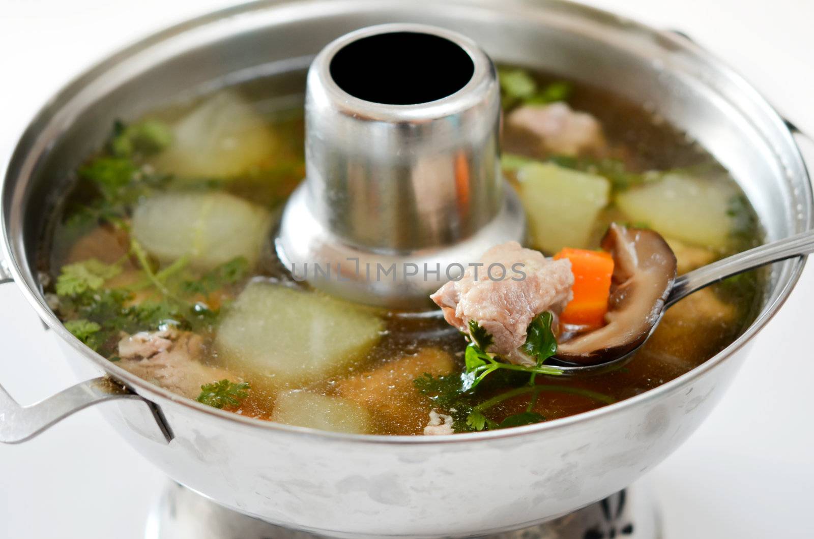 chinese style soup ,Steamed  pork spare ribs,  black mushroom and vegetable