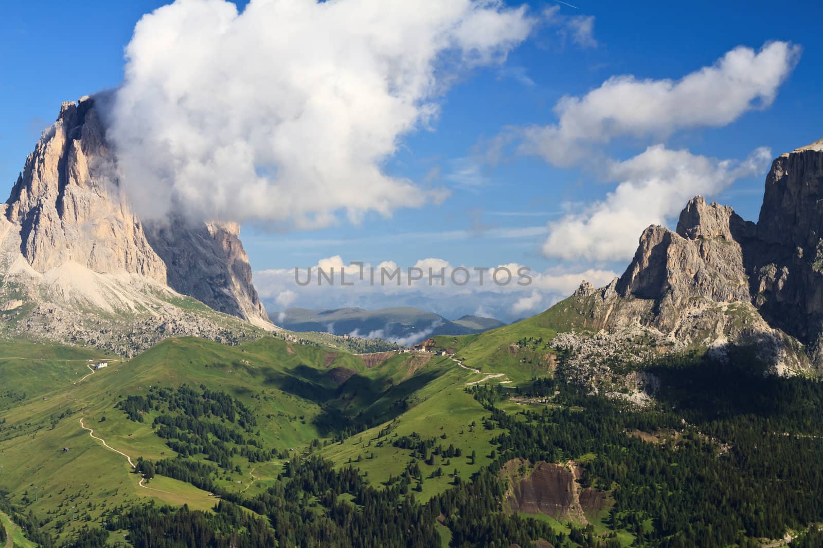 Sella pass between Gardena and Fassa valley, Italian Dolomites