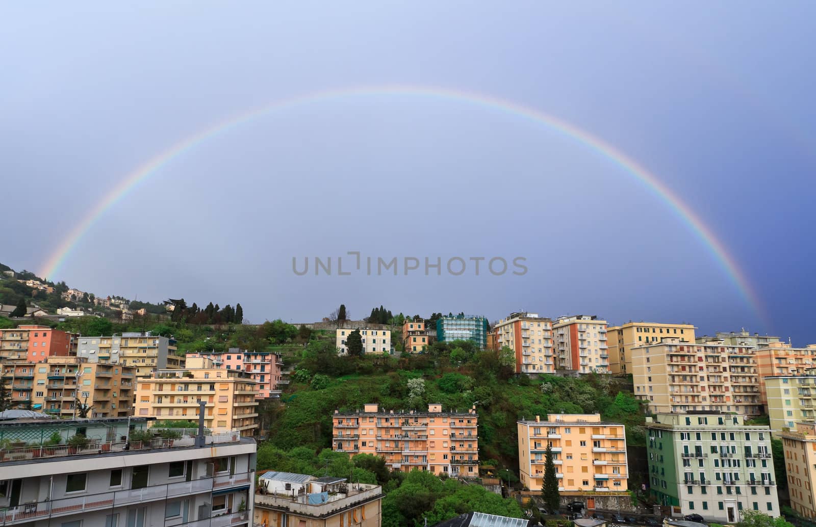 wonderful rainbow after a storm in Genoa, Italy
