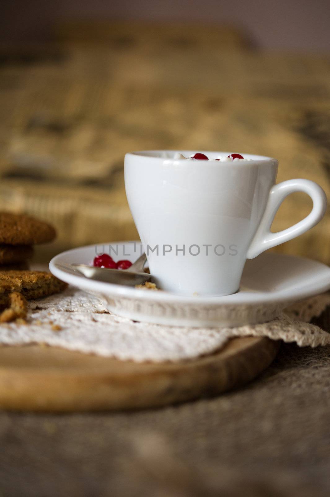 Oat biscuits with coffee and whipped cream by kirs-ua