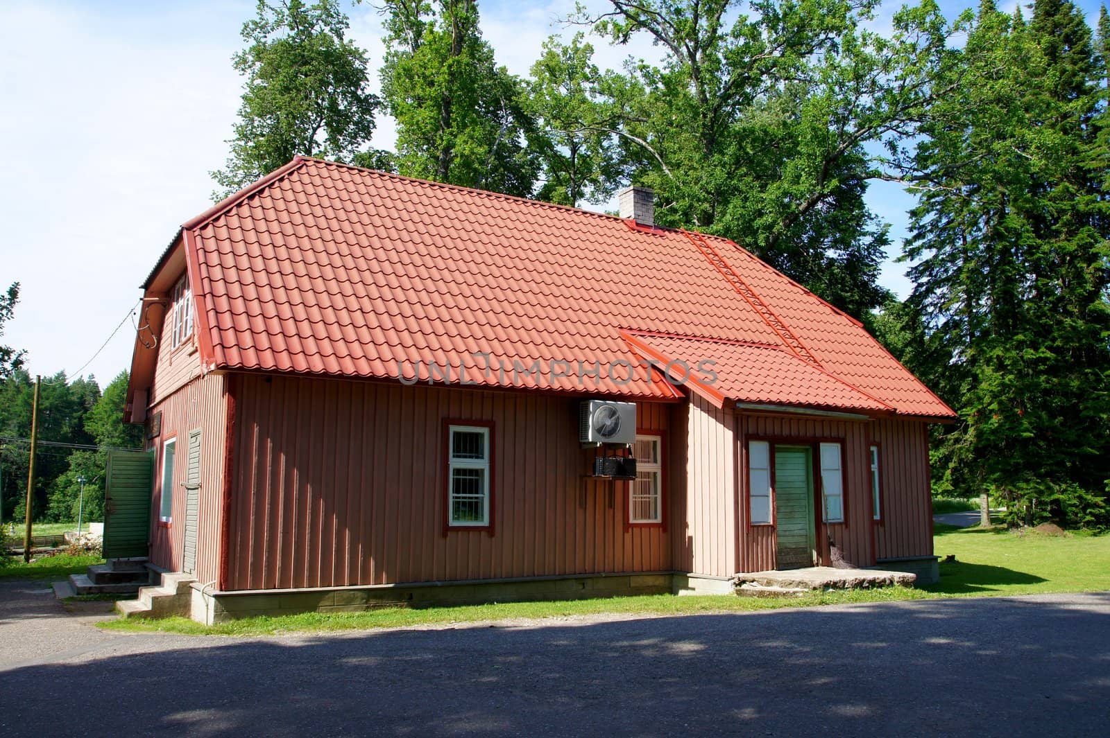 The wooden house on a background of trees