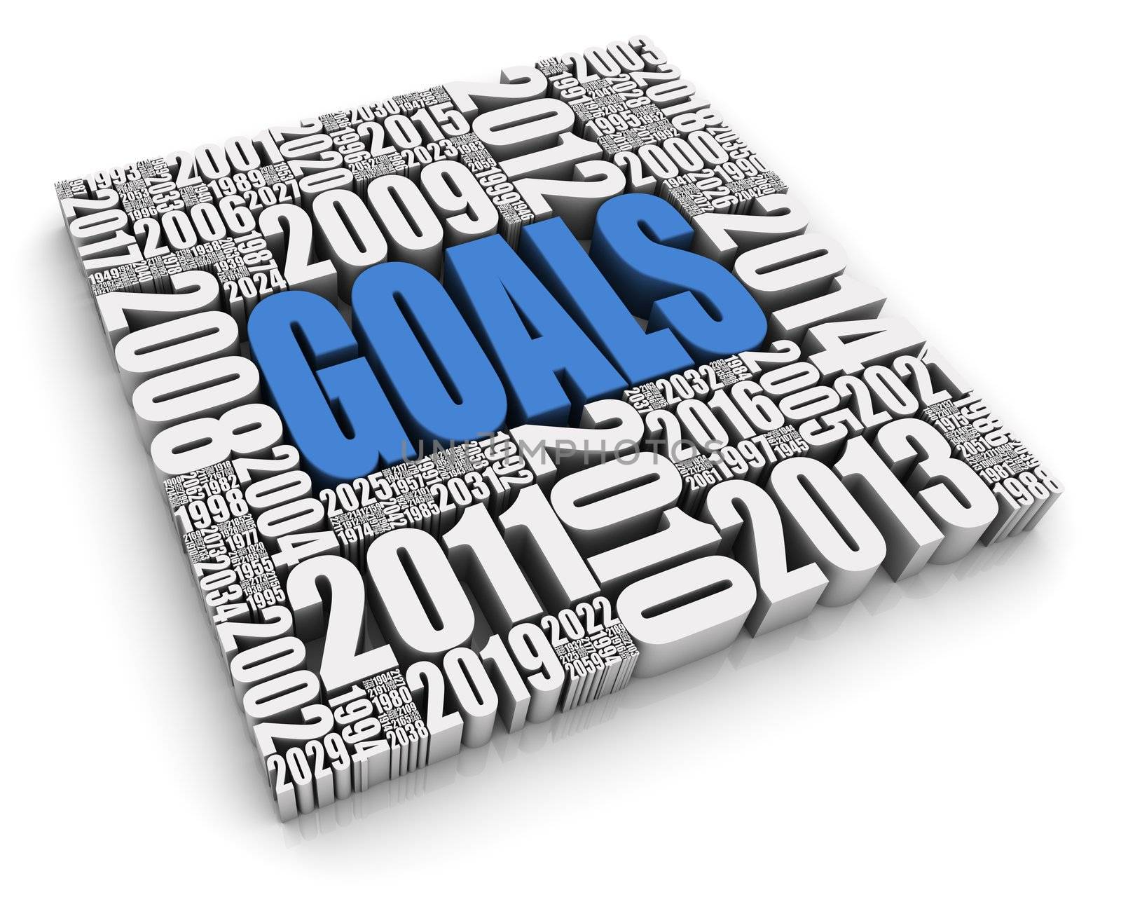 GOALS 3D text surrounded by calendar dates. Part of a series.