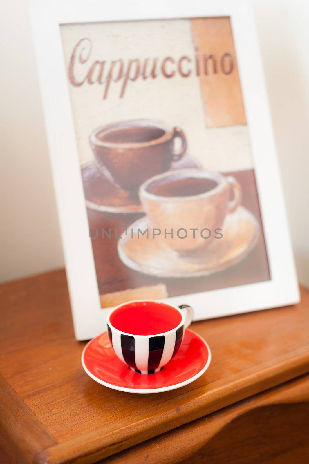 Red Cafe Cup Black and white pattern with cappuccino picture drawing