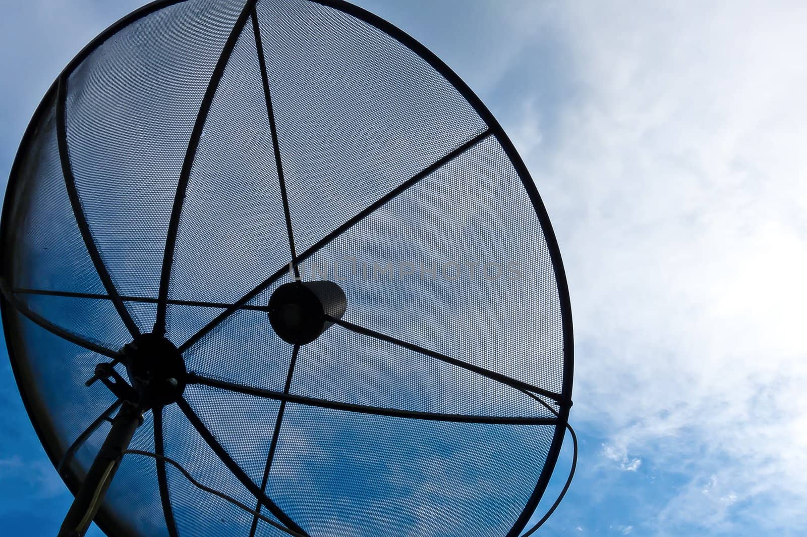 satellite dish with blue sky and cloud sunset time