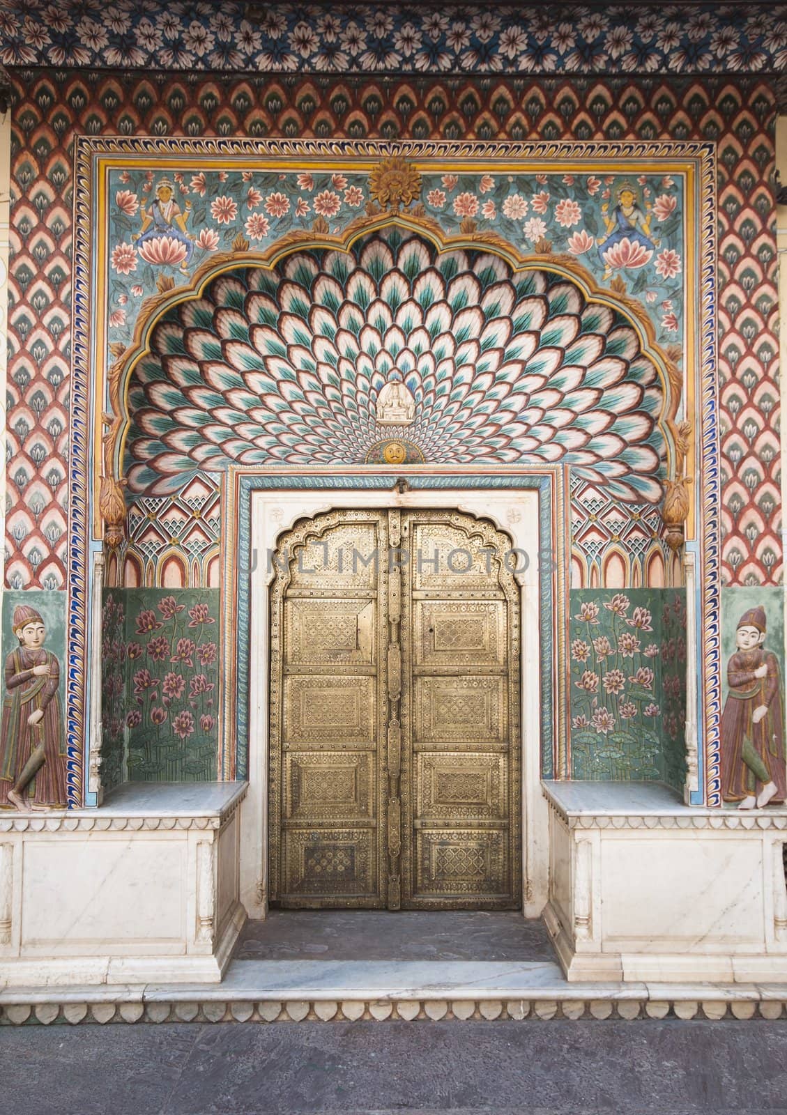 Ornate door in Chandra Mahal - Cipty Planase in Jaipur, Rajastan, India