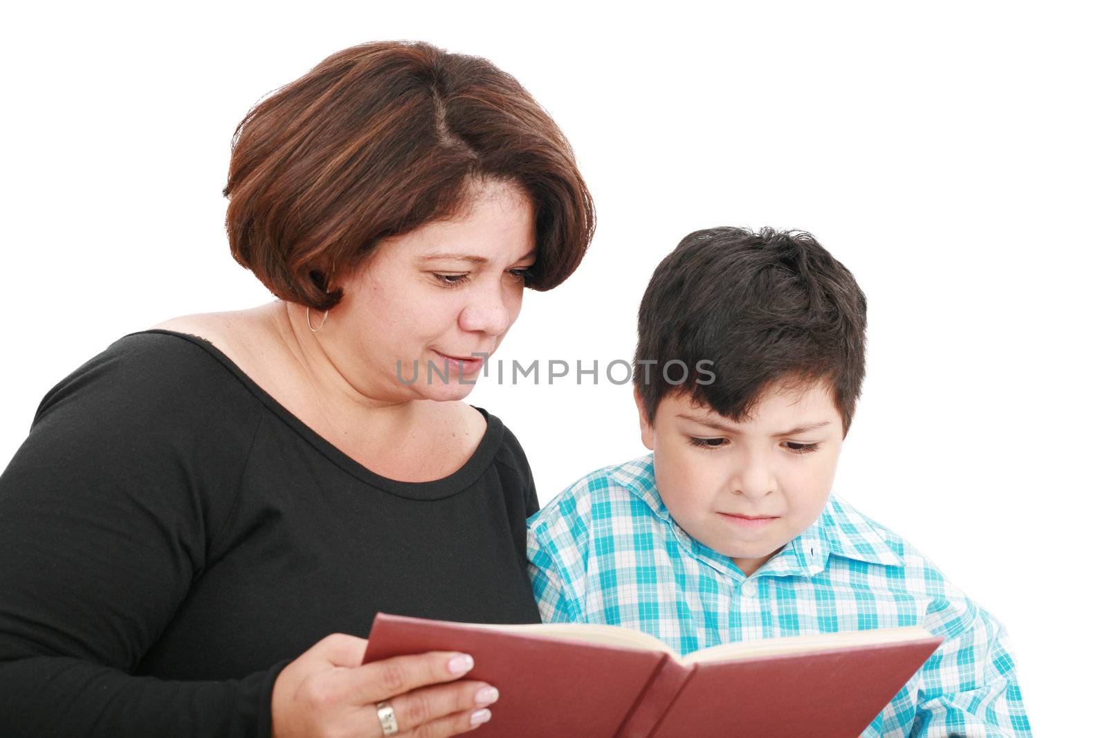 Mother with the son reading the book by dacasdo