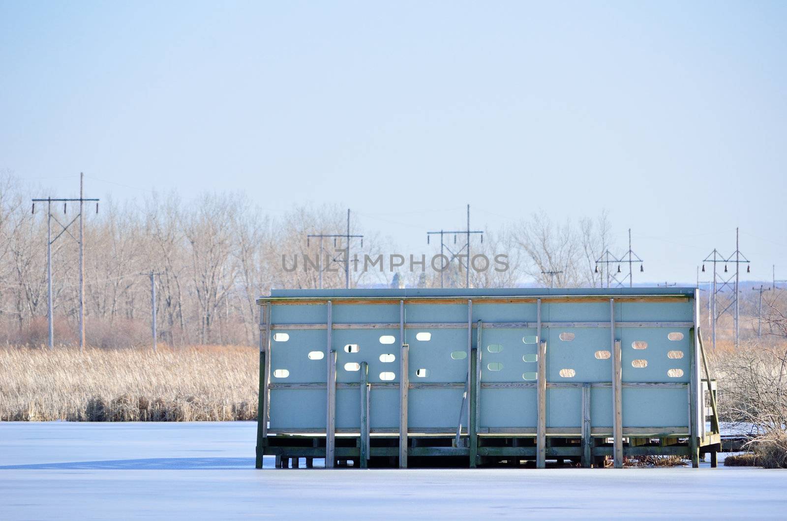 A bird blind on a nature refuge in the winter.