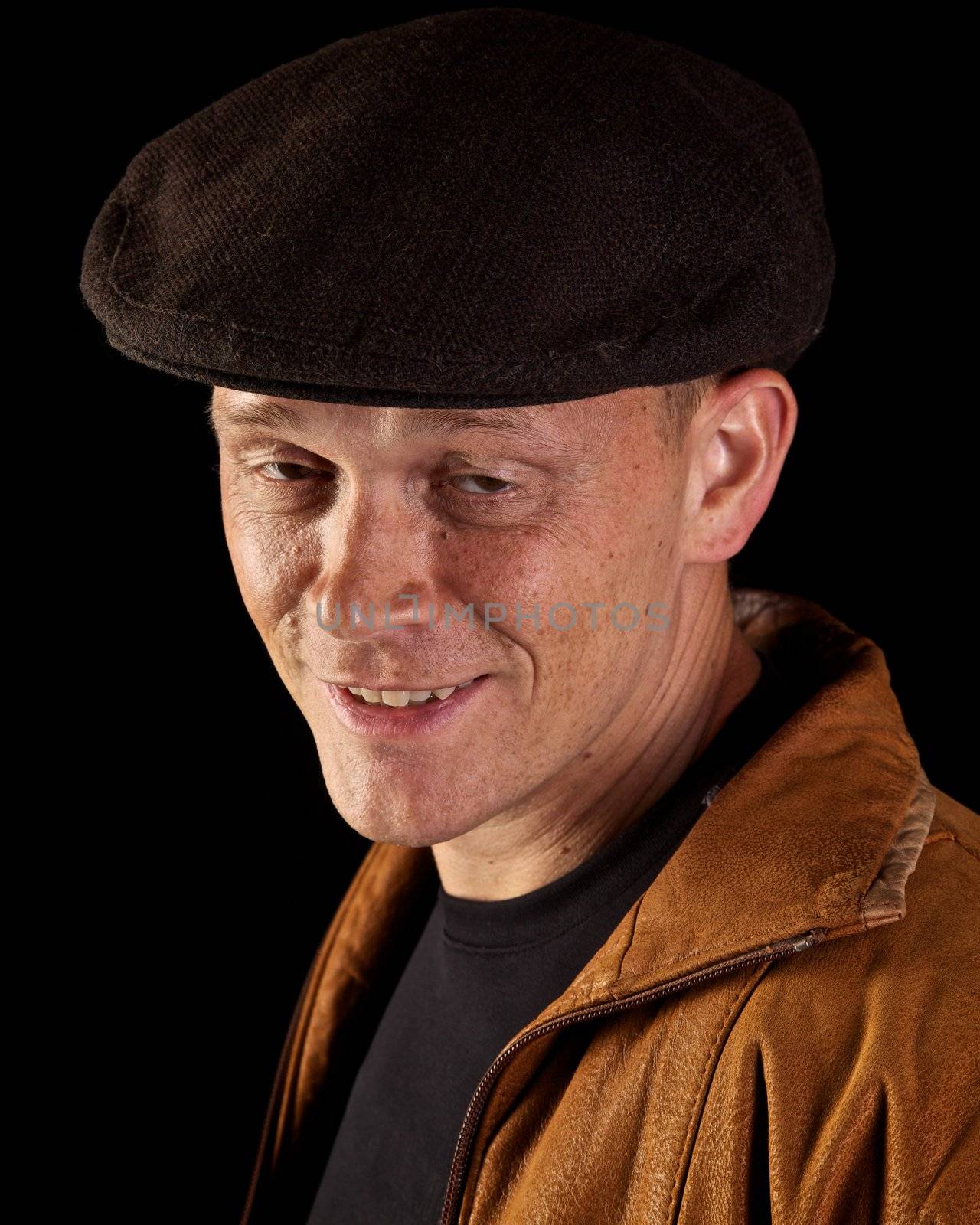 Portrait of impaired smiling man