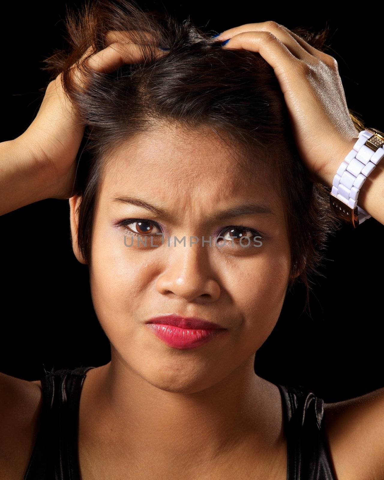 Asian woman looking very frustrated