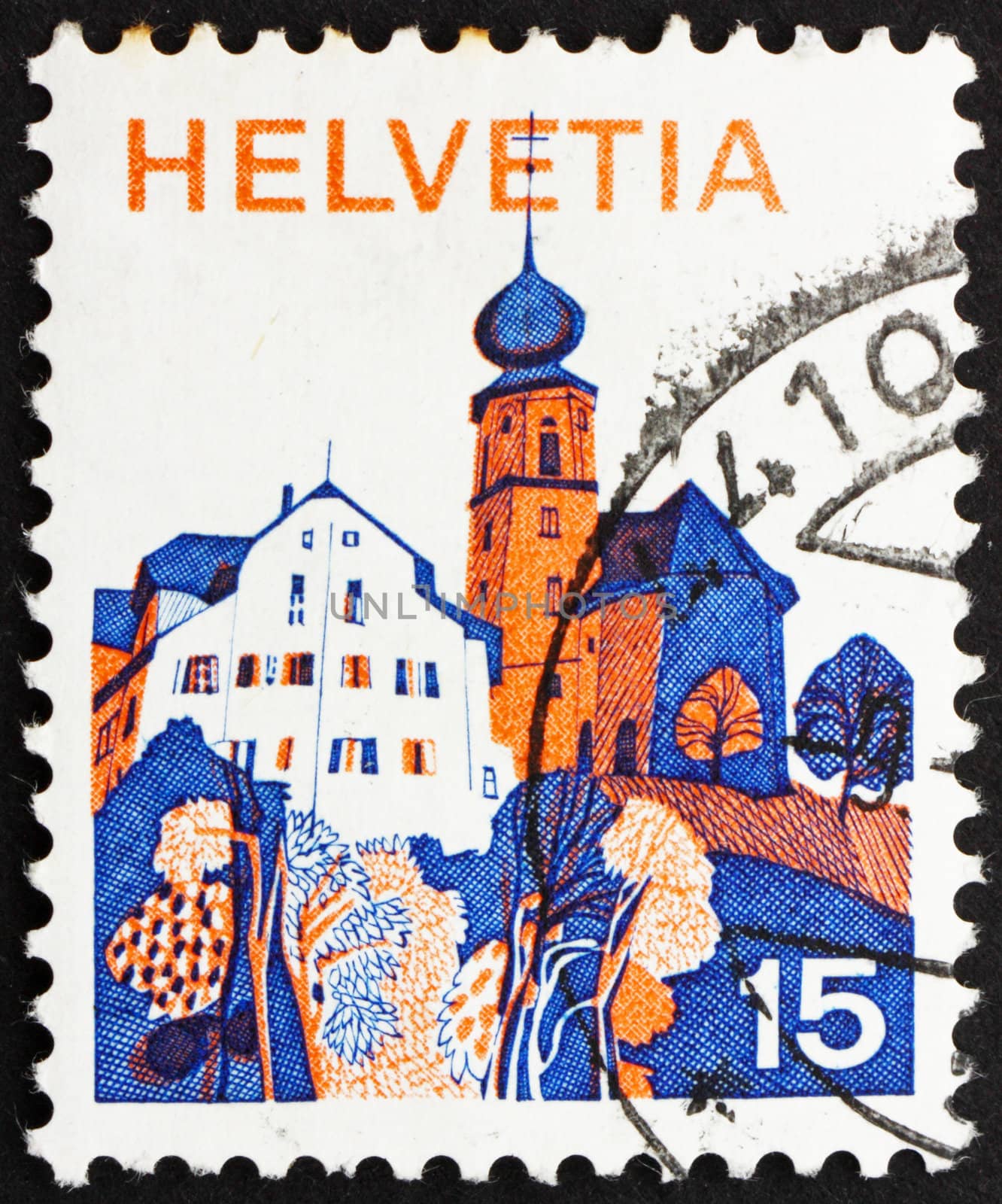 SWITZERLAND - CIRCA 1973: a stamp printed in the Switzerland shows Village in Central Switzerland, circa 1973