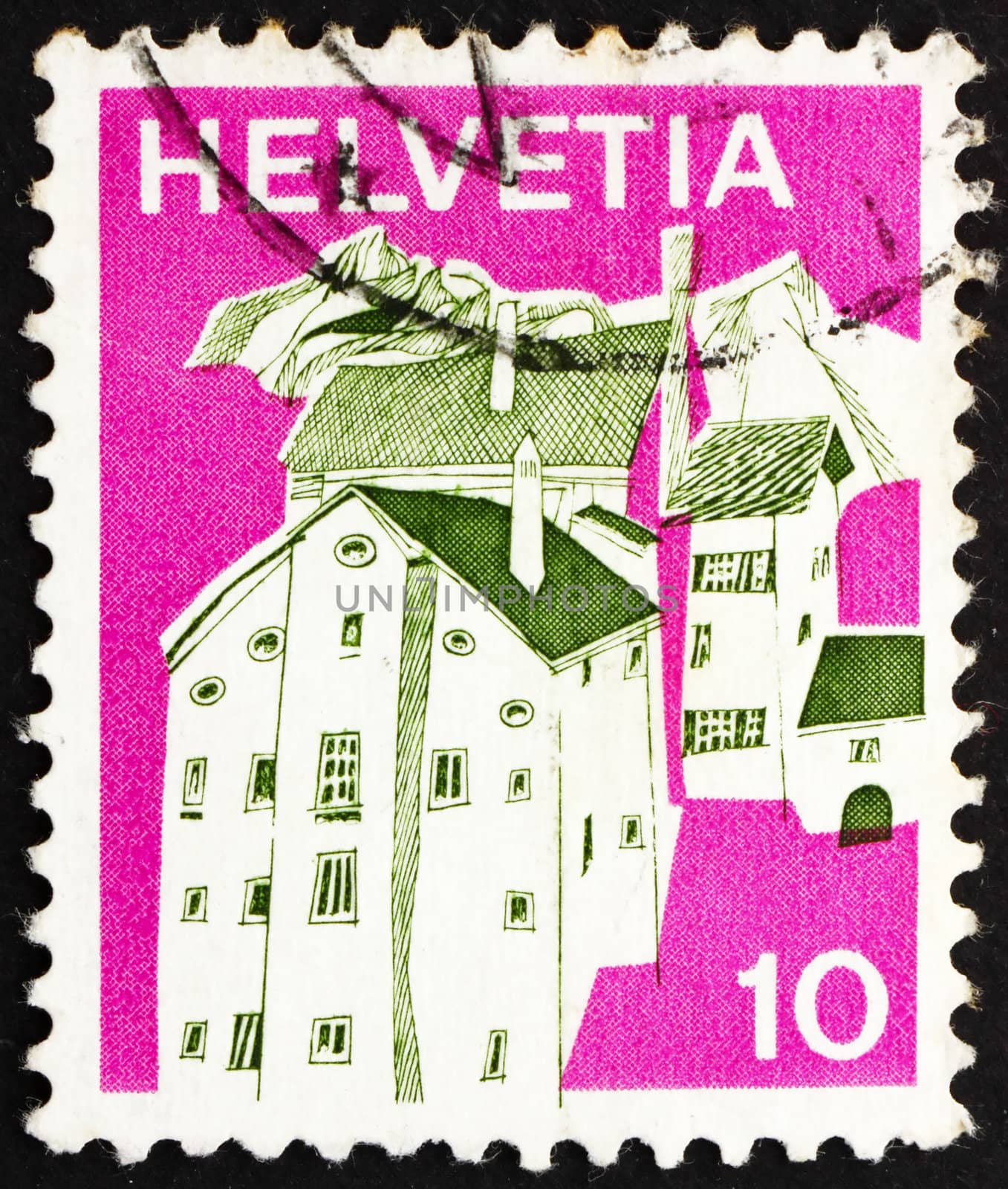 Postage stamp Switzerland 1973 Village in Graubunden by Boris15