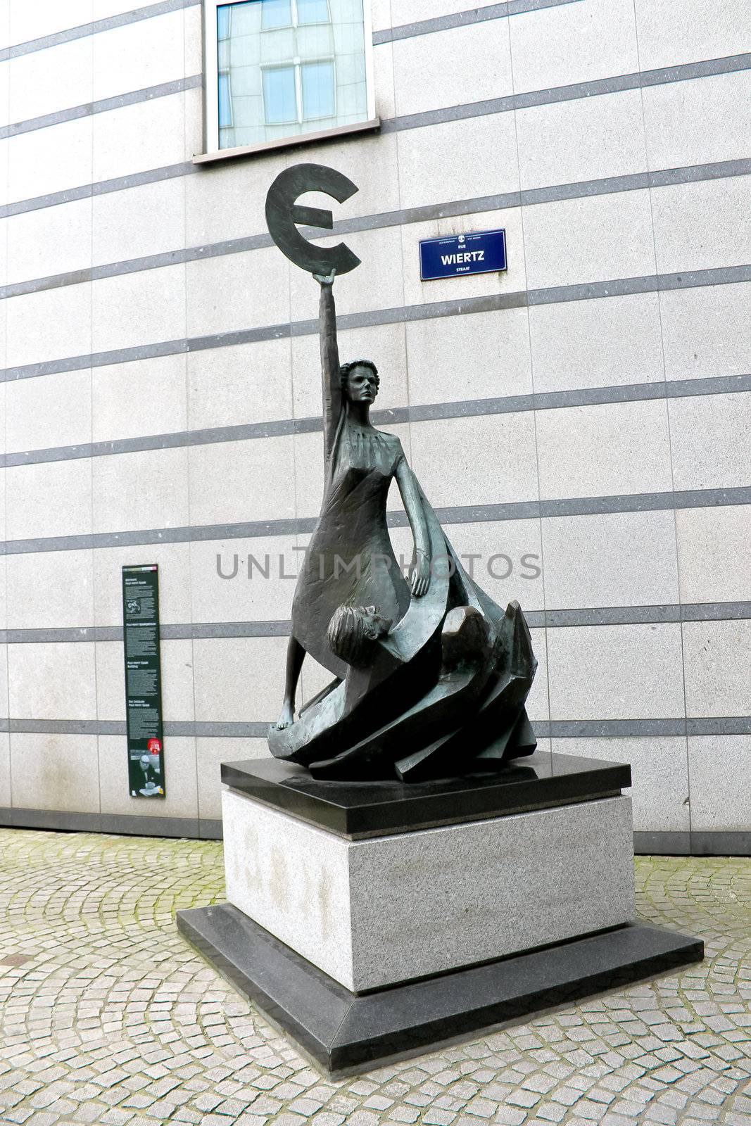 Euro. Statue in front of European Parliament  in Brussels. Belgium