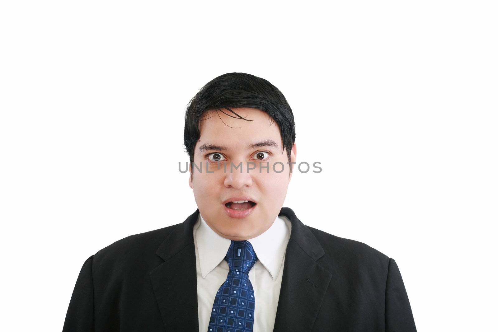 Shocked businessman isolated on a white background. by dacasdo