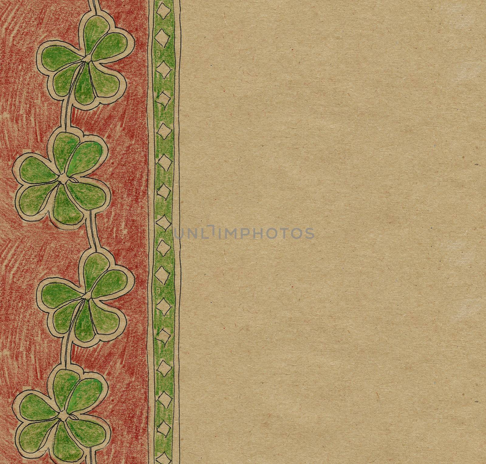 boart seamless pattern with a pencil hatching on craft. Ornate a three leaves clover