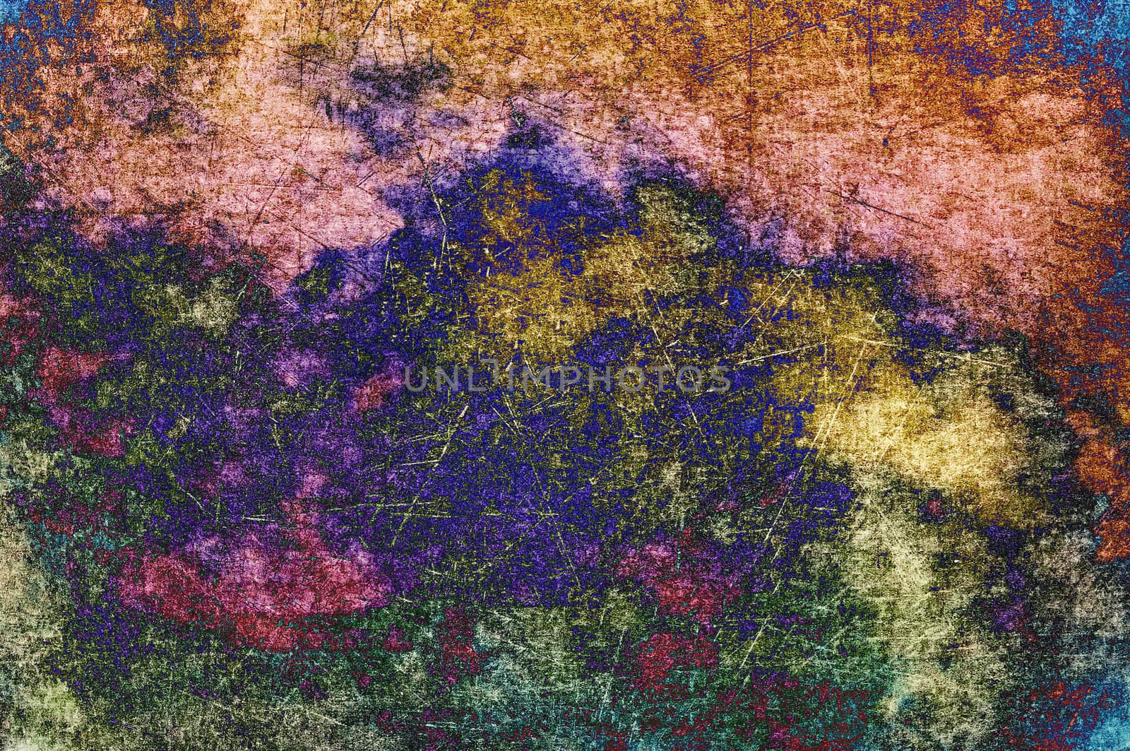 Abstract multicolored background texture with paint and scratches.