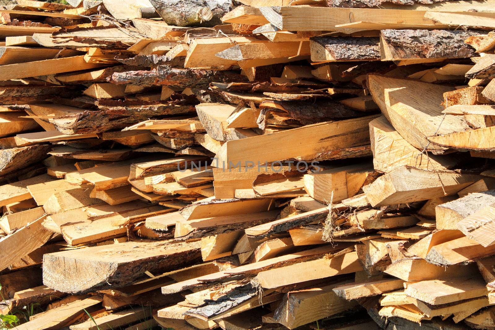 the firewood pile of wood cuttings for heating