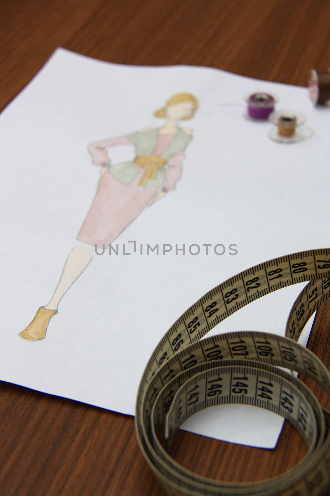 the collection of fashion drawings on clothes with colored pencils