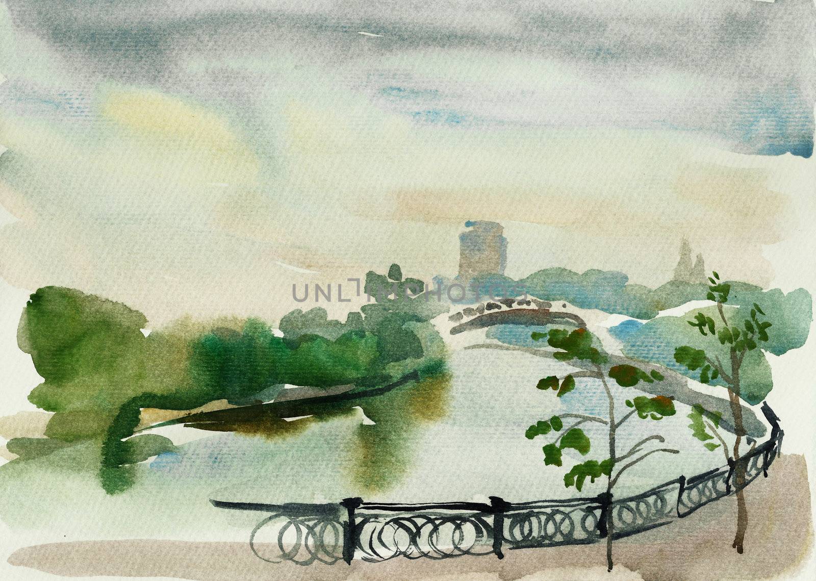Moscow embankment watercolor by nathings