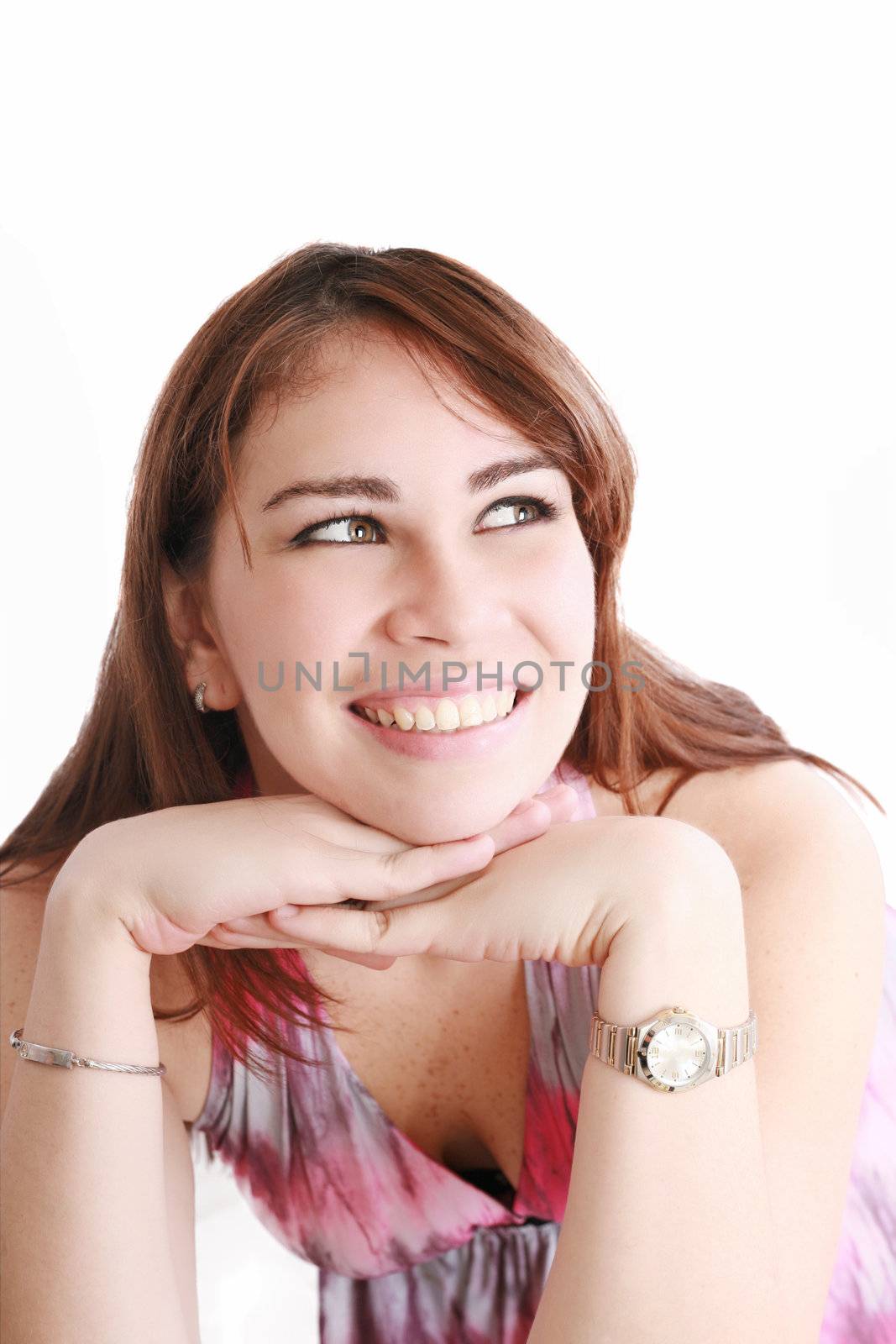 Smiling woman isolated on white background by dacasdo