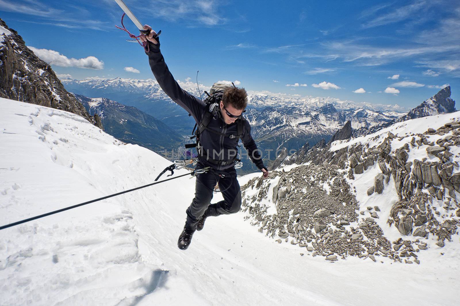 mountaineer on a Italian glacier (Mont Blanc Massif, Italian Alps)