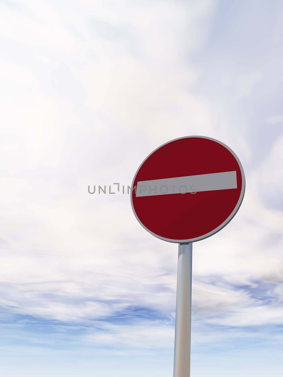 do not enter - roadsign under cloudy blue sky - 3d illustration