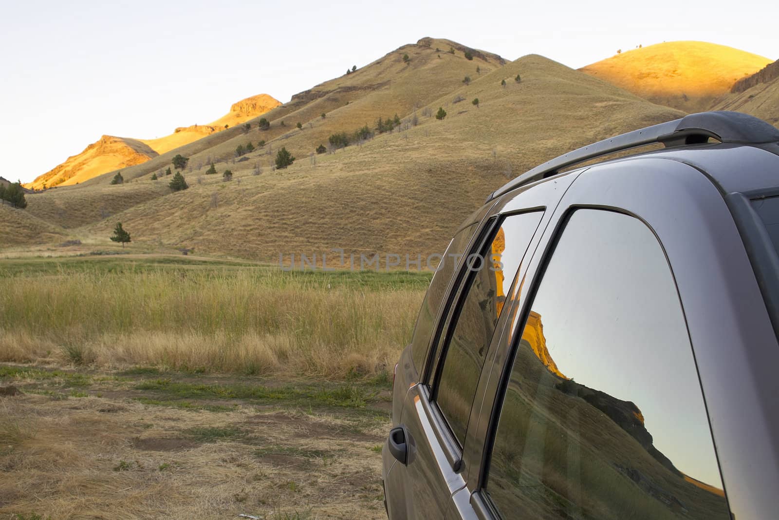 Reflection of Oregon High Desert on Car Windows by jpldesigns