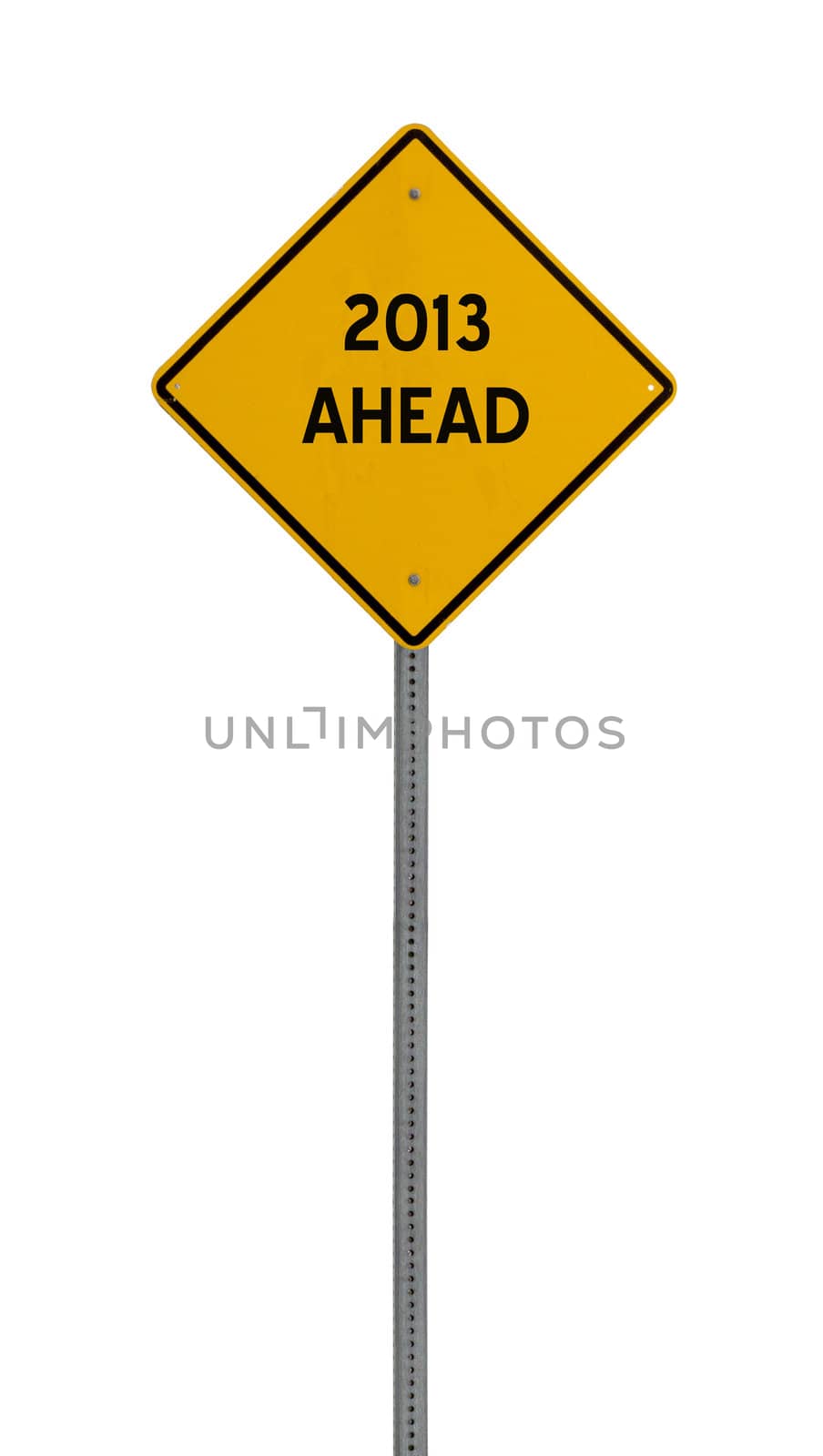 2013 ahead - Yellow road warning sign by jeremywhat