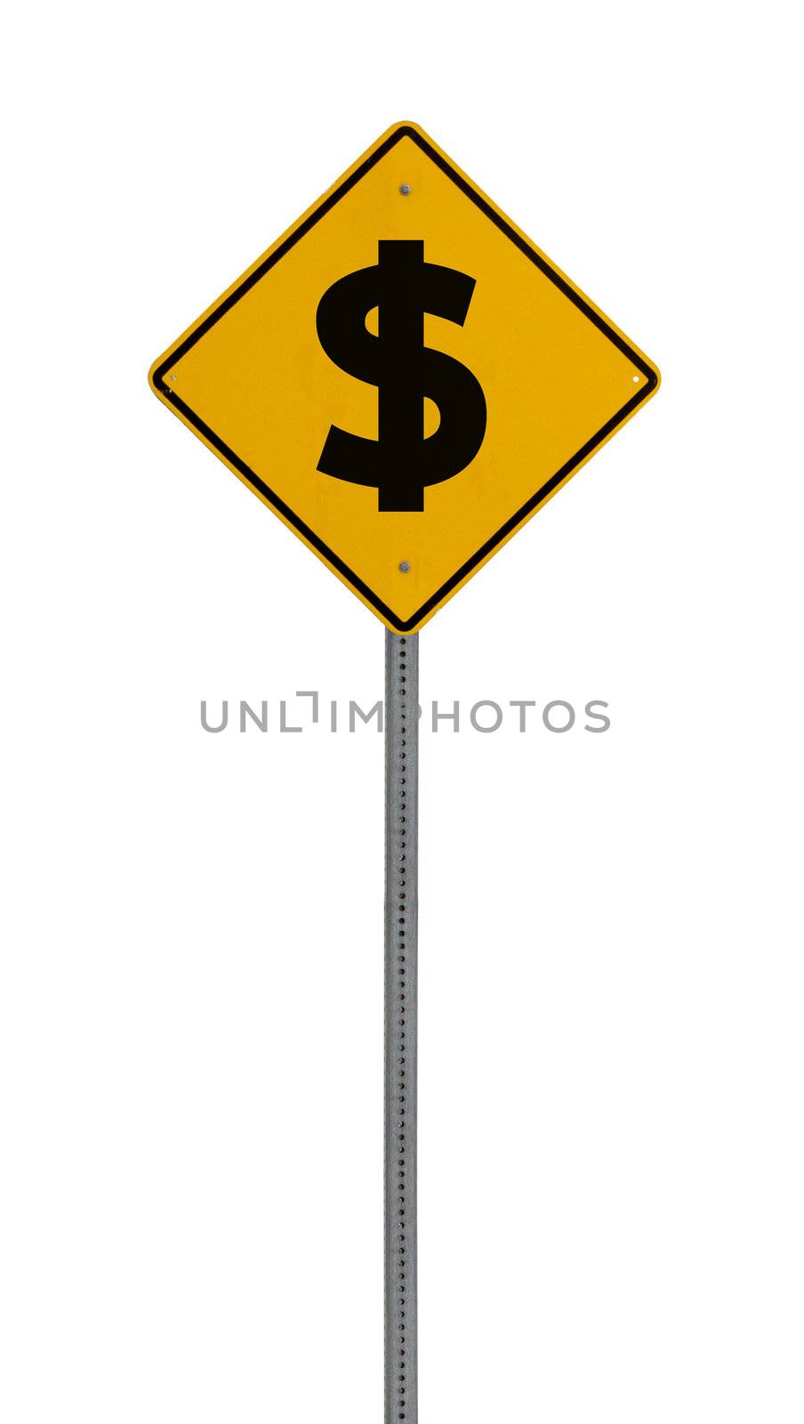 Money symbol - Yellow road warning sign by jeremywhat