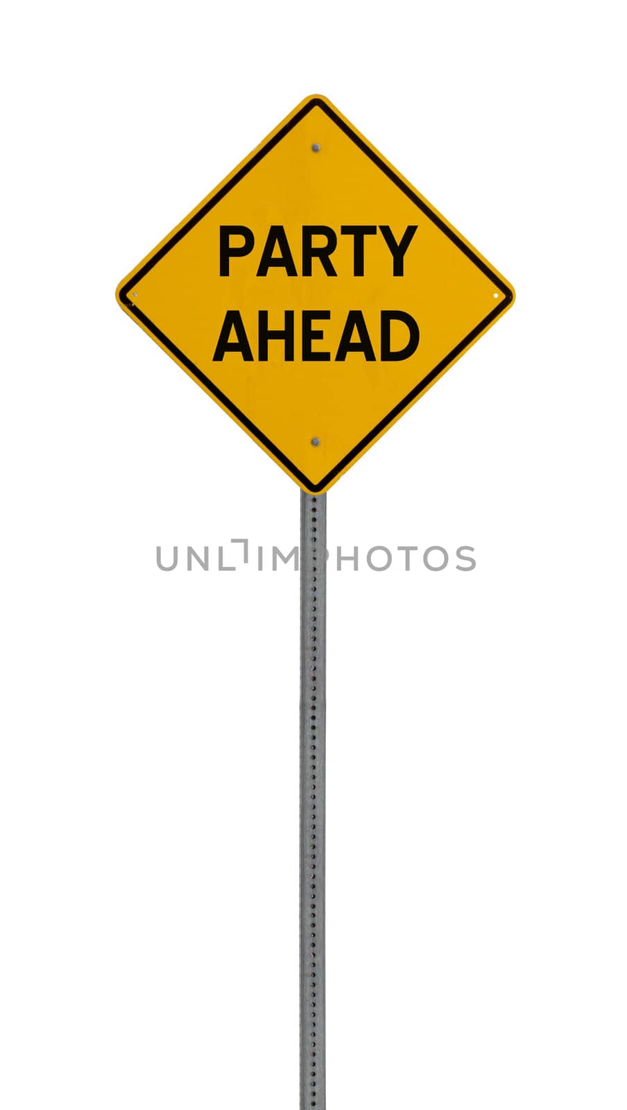 party ahead - Yellow road warning sign by jeremywhat