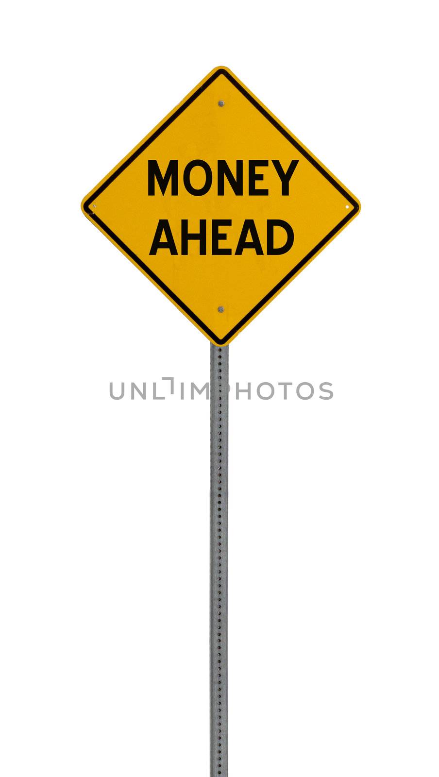 money ahead - Yellow road warning sign by jeremywhat