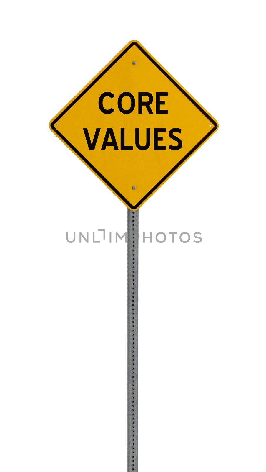 core values - Yellow road warning sign by jeremywhat