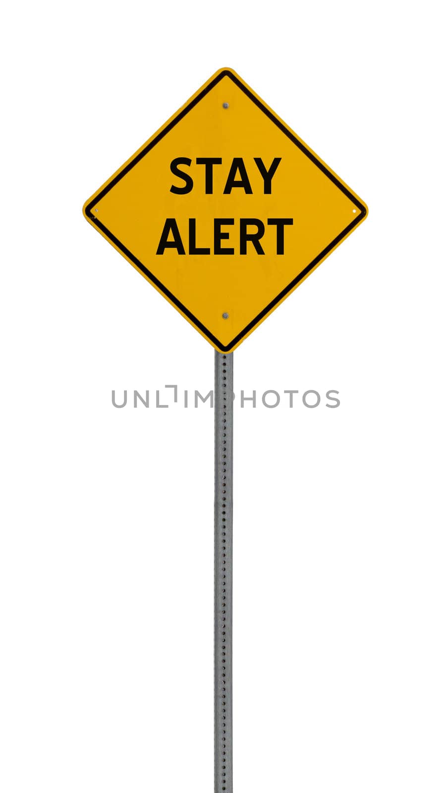 stay alert - Yellow road warning sign by jeremywhat