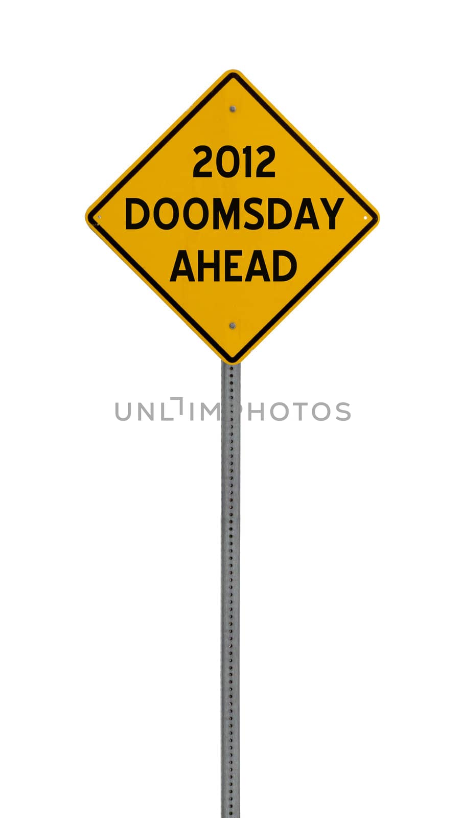 2012 doomsday ahead - Yellow road warning sign by jeremywhat