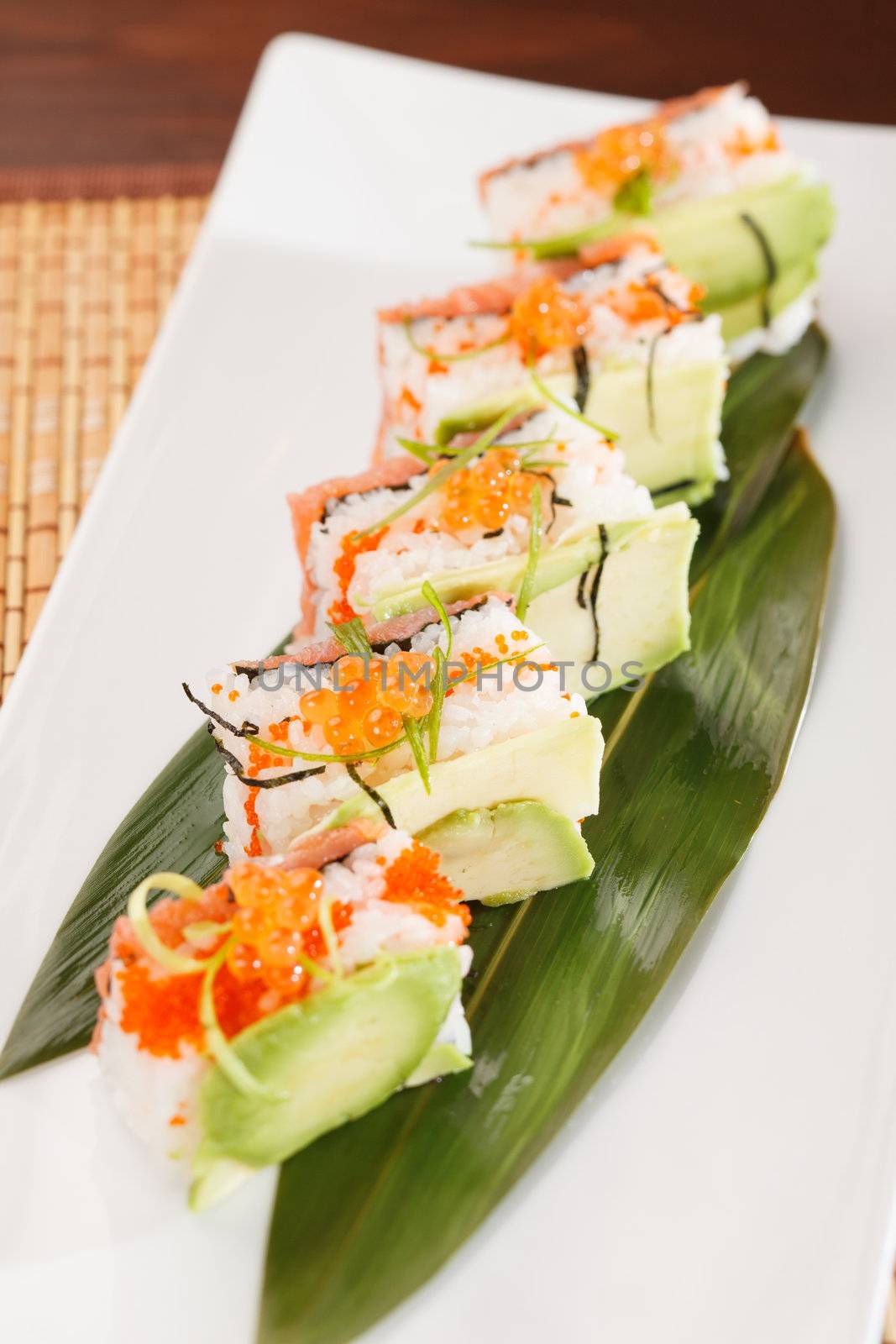 tasty sushi with avocado