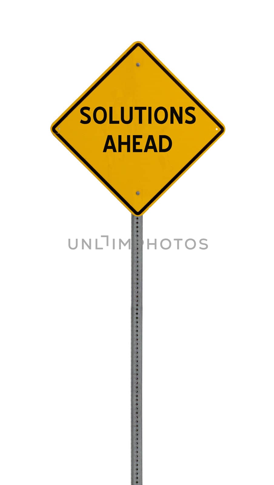 solutions ahead - Yellow road warning sign by jeremywhat