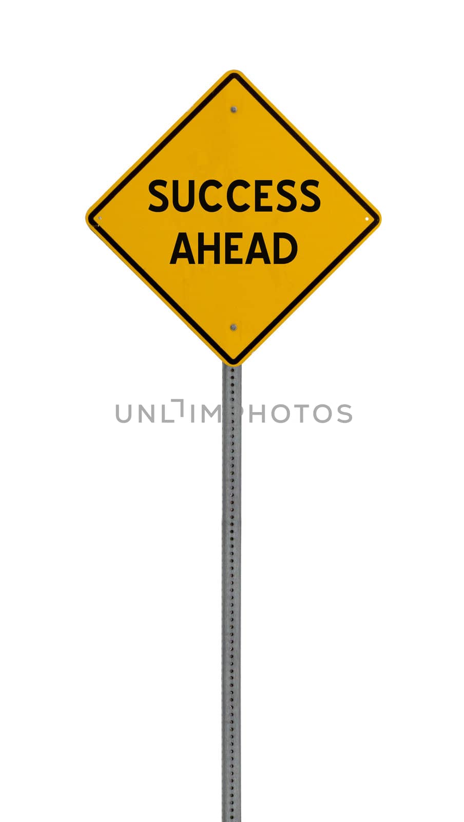 success ahead - Yellow road warning sign by jeremywhat