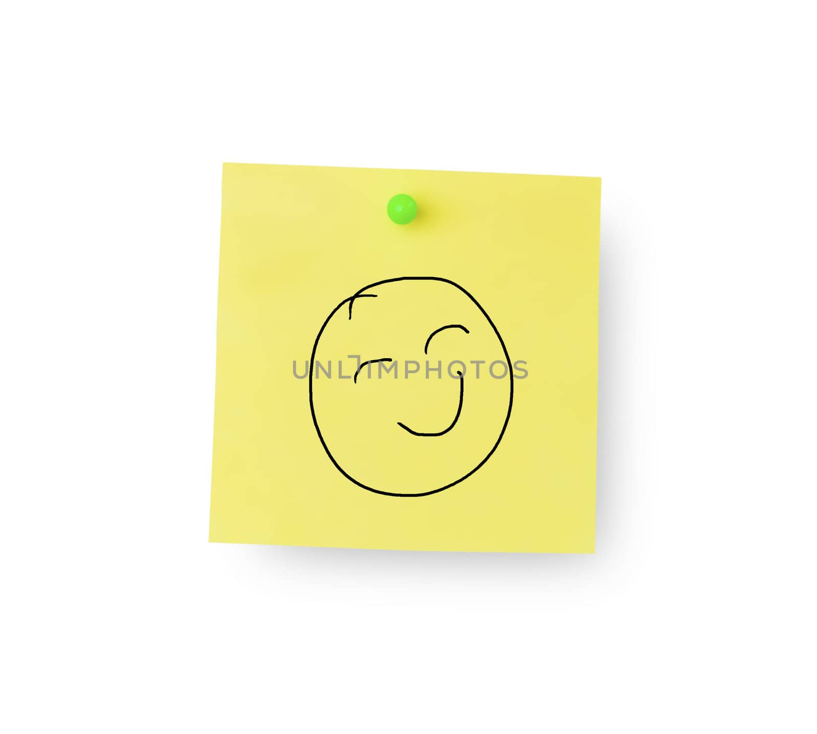Smiley face on sticky memo notes on white background